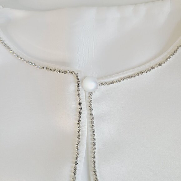 Girls Bolero Communion Special Occasion Satin Cardigan Size Medium White - Picture 3 of 10
